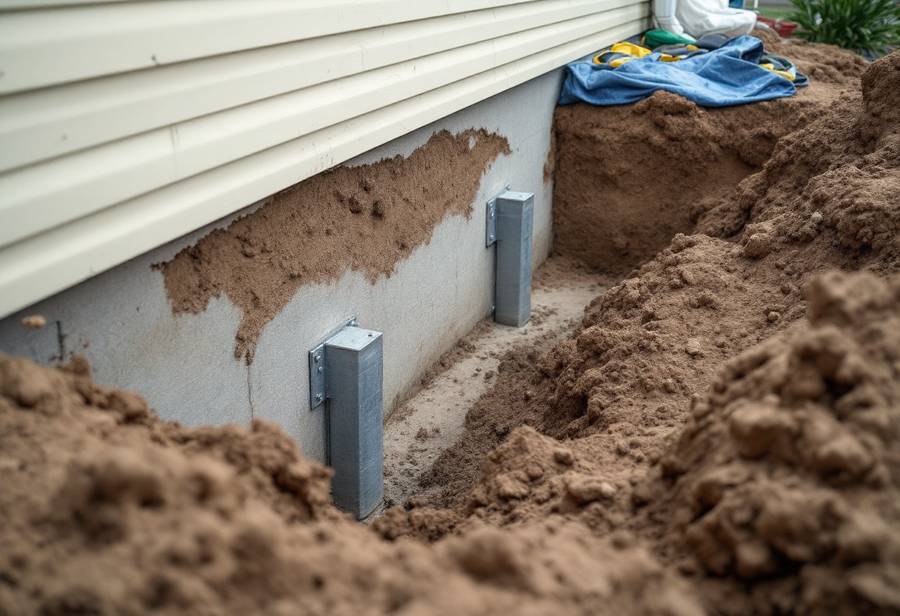 Push pier brackets on an exposed footing