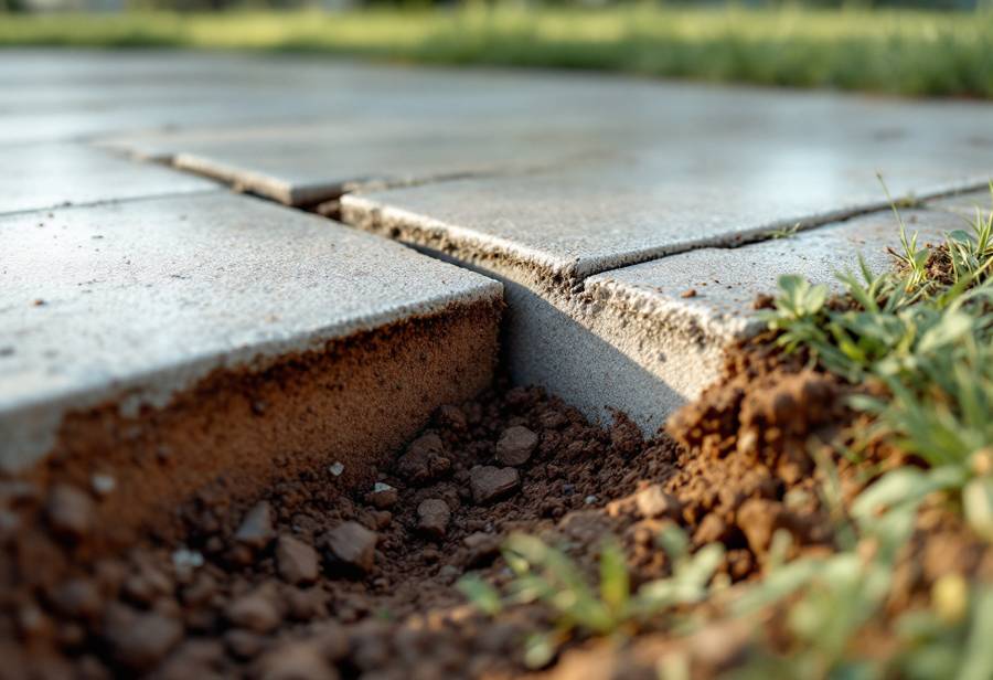 Settled slab beside a foundation